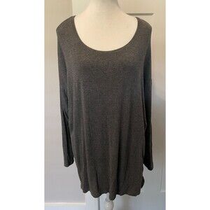 EILEEN FISHER Womens Knit TOP Long Sleeve GRAY Pleated Back Hi-Lo Hem Size XL